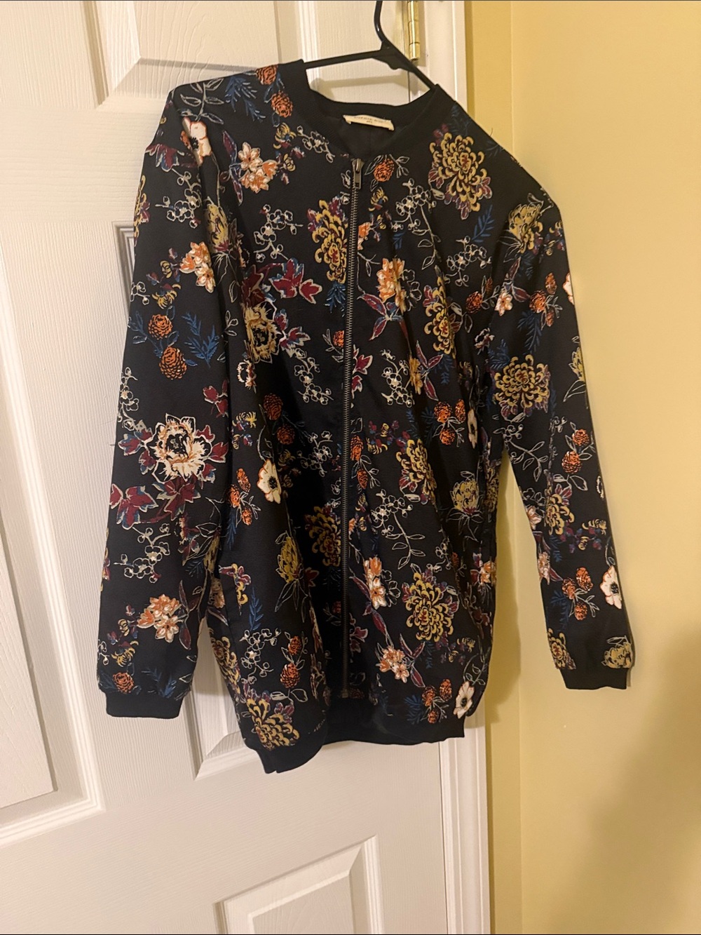 Sophie Rue Black Floral Zip Bomber Jacket